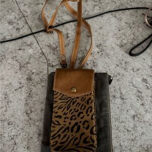 Tan and Brown Clutch with Leopard Print
